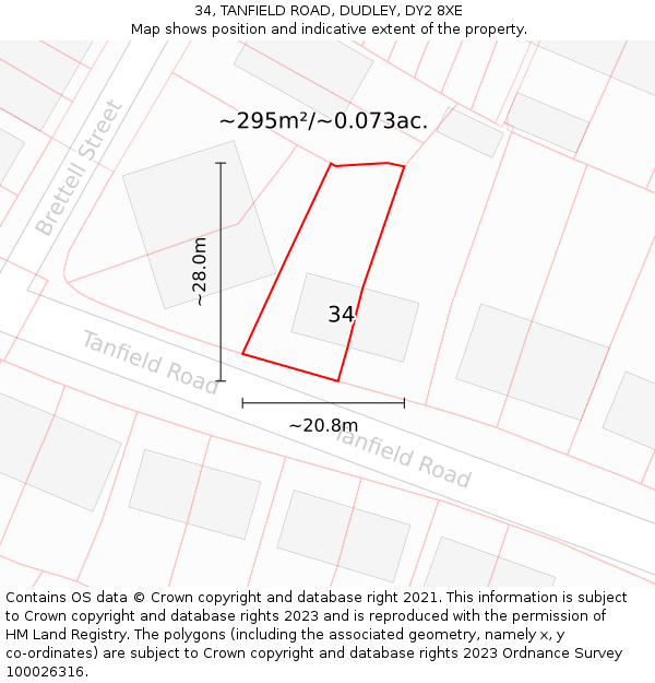 34, TANFIELD ROAD, DUDLEY, DY2 8XE: Plot and title map