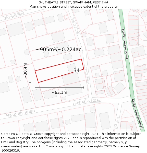 34, THEATRE STREET, SWAFFHAM, PE37 7HA: Plot and title map