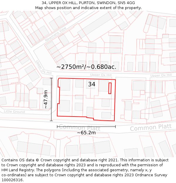 34, UPPER OX HILL, PURTON, SWINDON, SN5 4GG: Plot and title map
