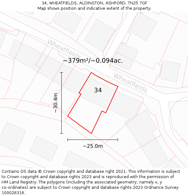 34, WHEATFIELDS, ALDINGTON, ASHFORD, TN25 7GF: Plot and title map
