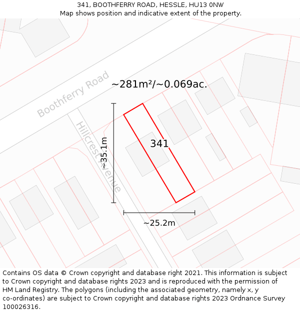 341, BOOTHFERRY ROAD, HESSLE, HU13 0NW: Plot and title map
