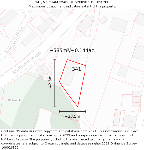 341, MELTHAM ROAD, HUDDERSFIELD, HD4 7EH: Plot and title map