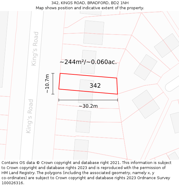342, KINGS ROAD, BRADFORD, BD2 1NH: Plot and title map