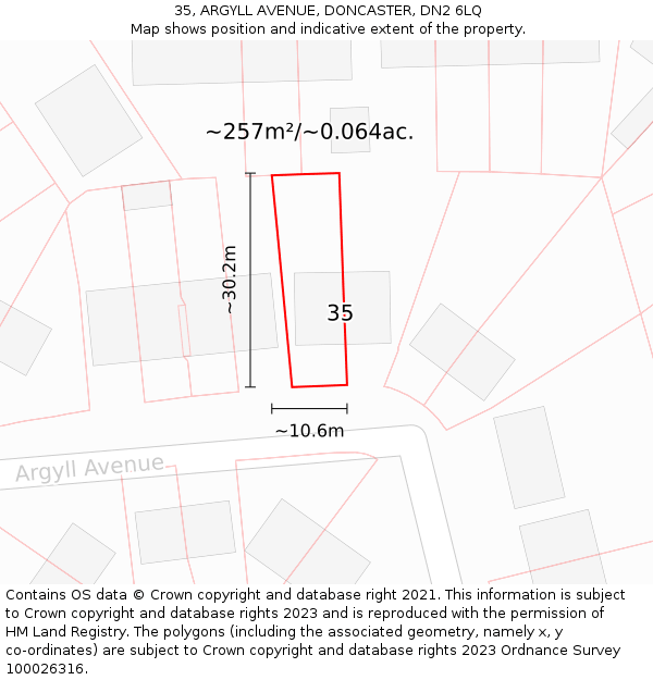 35, ARGYLL AVENUE, DONCASTER, DN2 6LQ: Plot and title map