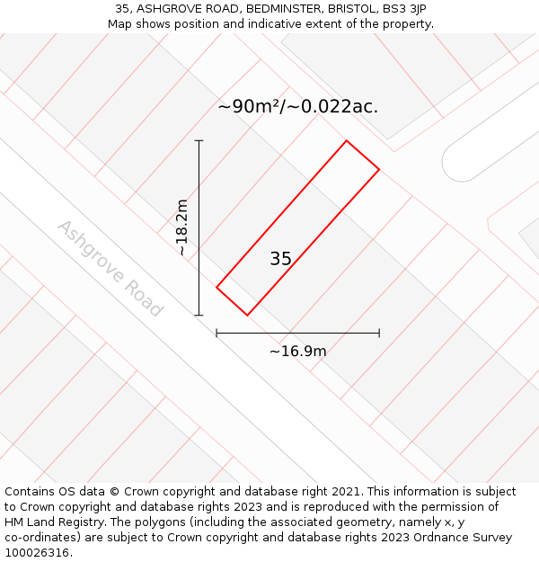 35, ASHGROVE ROAD, BEDMINSTER, BRISTOL, BS3 3JP: Plot and title map