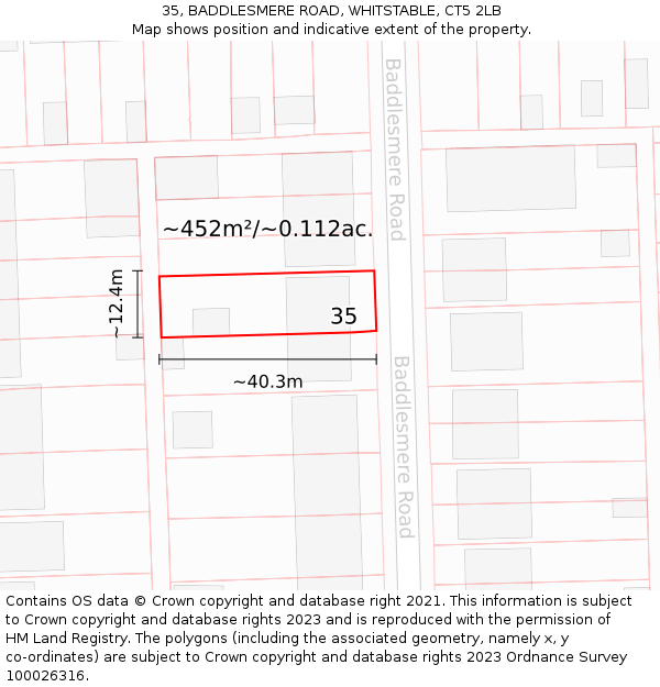 35, BADDLESMERE ROAD, WHITSTABLE, CT5 2LB: Plot and title map