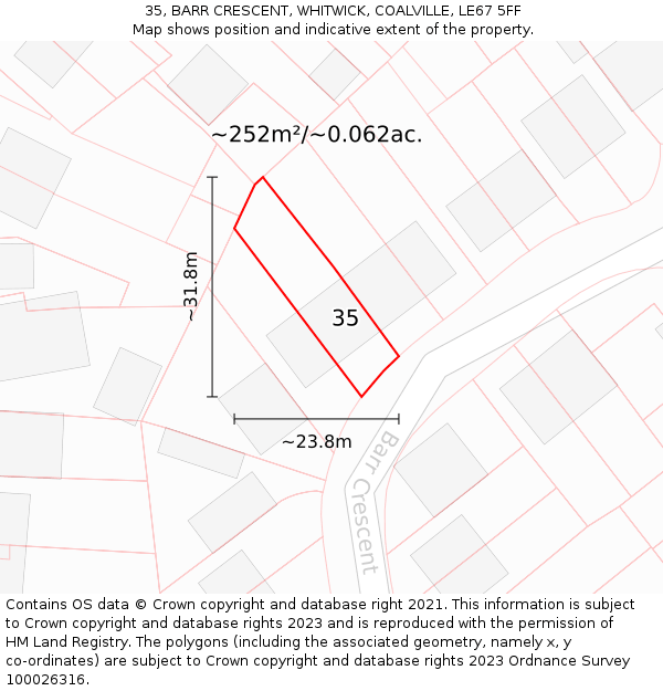 35, BARR CRESCENT, WHITWICK, COALVILLE, LE67 5FF: Plot and title map