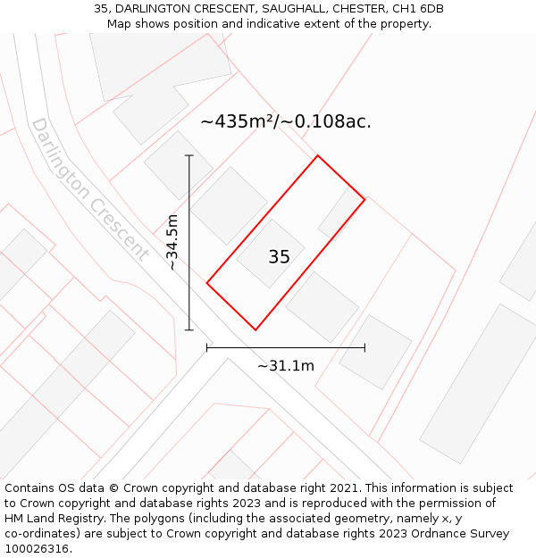 35, DARLINGTON CRESCENT, SAUGHALL, CHESTER, CH1 6DB: Plot and title map
