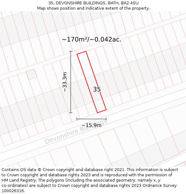 35, DEVONSHIRE BUILDINGS, BATH, BA2 4SU: Plot and title map