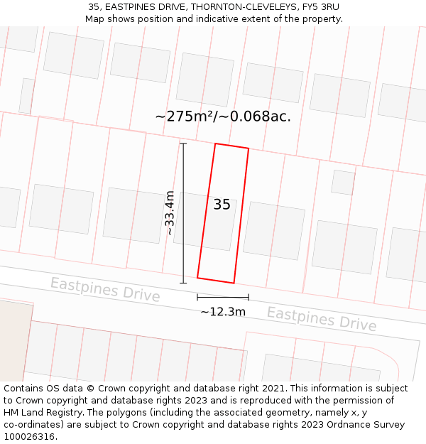 35, EASTPINES DRIVE, THORNTON-CLEVELEYS, FY5 3RU: Plot and title map