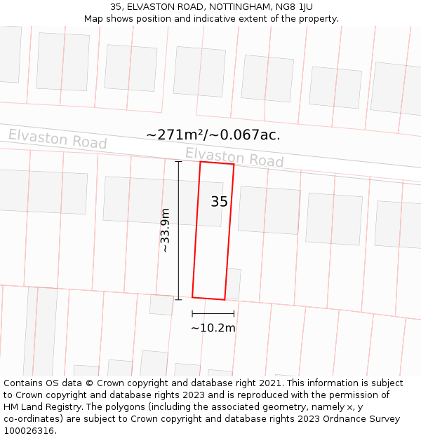 35, ELVASTON ROAD, NOTTINGHAM, NG8 1JU: Plot and title map
