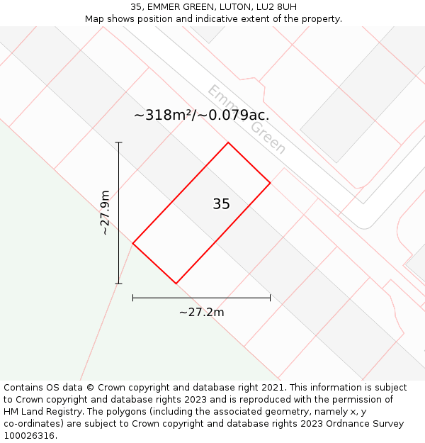 35, EMMER GREEN, LUTON, LU2 8UH: Plot and title map