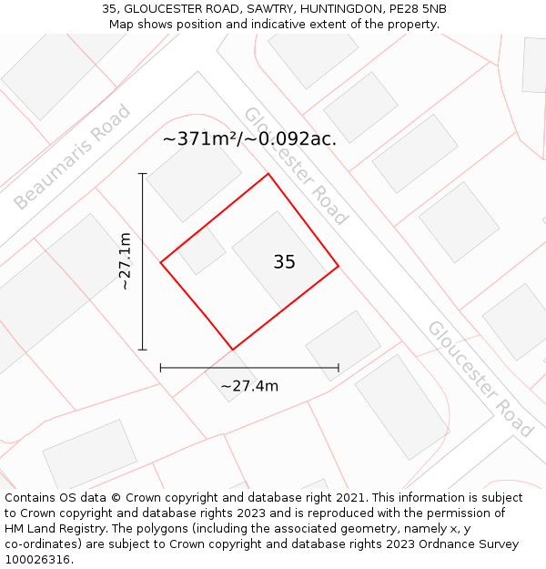 35, GLOUCESTER ROAD, SAWTRY, HUNTINGDON, PE28 5NB: Plot and title map