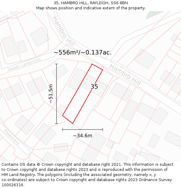 35, HAMBRO HILL, RAYLEIGH, SS6 8BN: Plot and title map