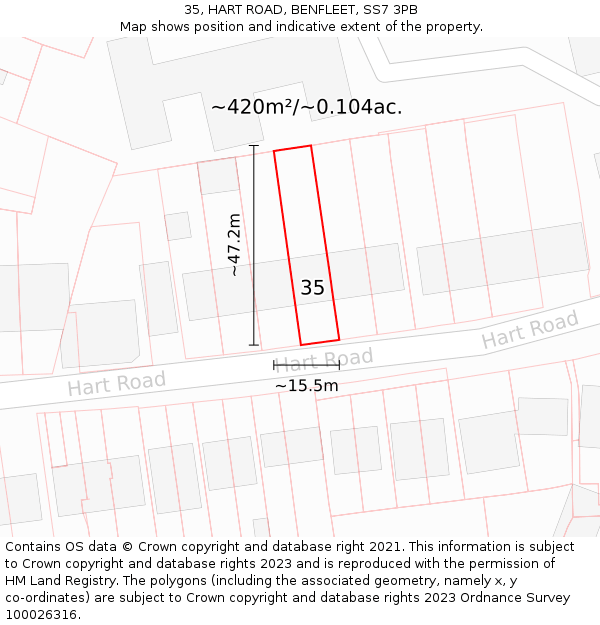 35, HART ROAD, BENFLEET, SS7 3PB: Plot and title map