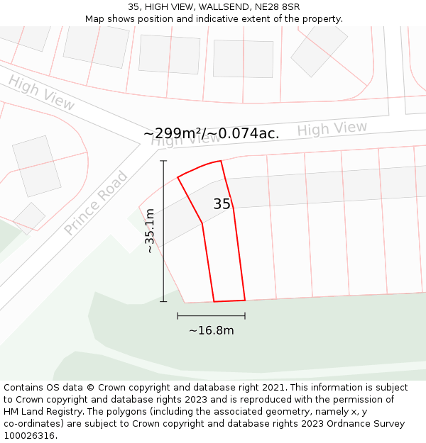 35, HIGH VIEW, WALLSEND, NE28 8SR: Plot and title map
