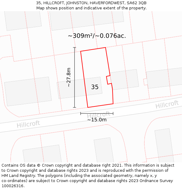 35, HILLCROFT, JOHNSTON, HAVERFORDWEST, SA62 3QB: Plot and title map