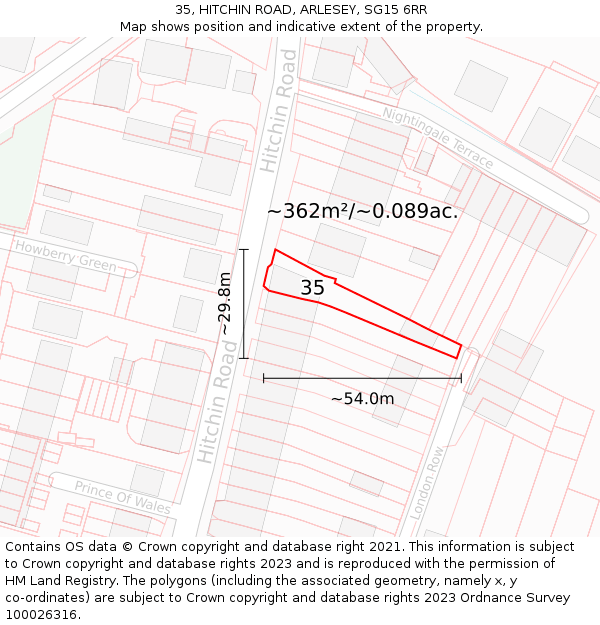 35, HITCHIN ROAD, ARLESEY, SG15 6RR: Plot and title map
