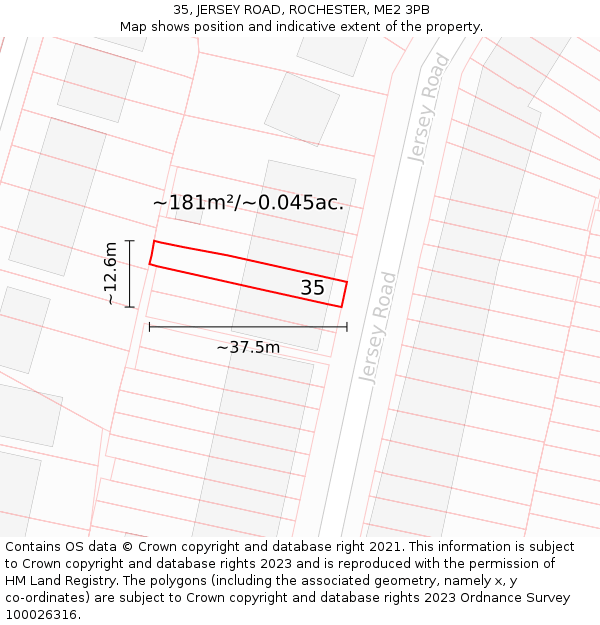 35, JERSEY ROAD, ROCHESTER, ME2 3PB: Plot and title map