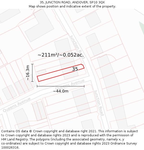35, JUNCTION ROAD, ANDOVER, SP10 3QX: Plot and title map