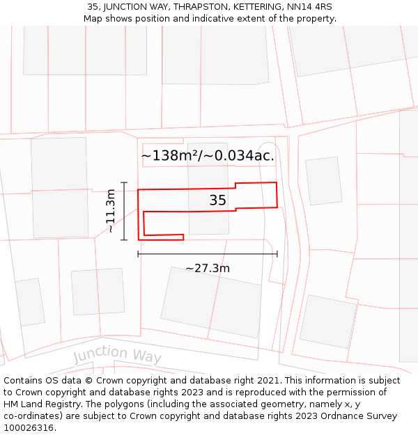 35, JUNCTION WAY, THRAPSTON, KETTERING, NN14 4RS: Plot and title map