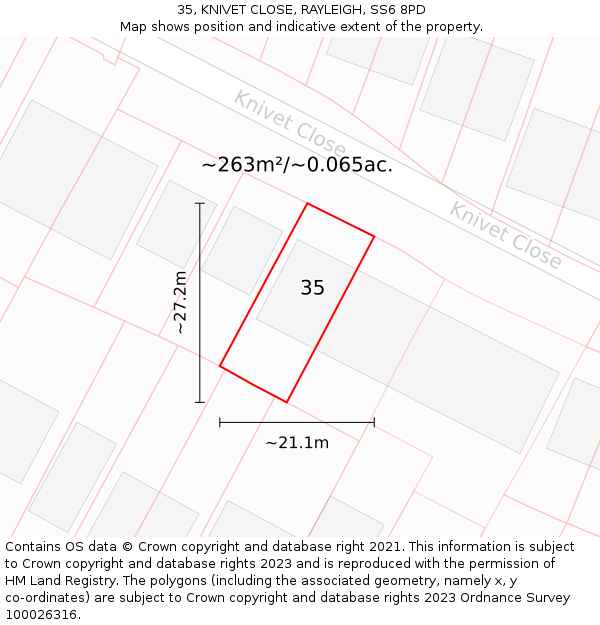 35, KNIVET CLOSE, RAYLEIGH, SS6 8PD: Plot and title map