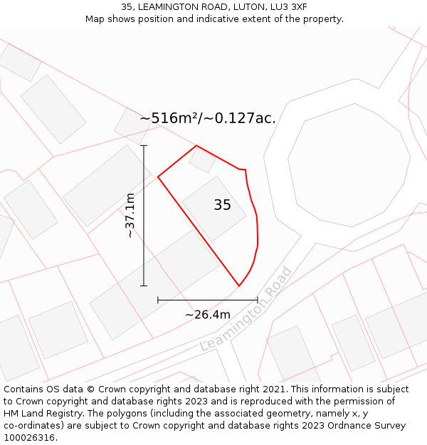 35, LEAMINGTON ROAD, LUTON, LU3 3XF: Plot and title map