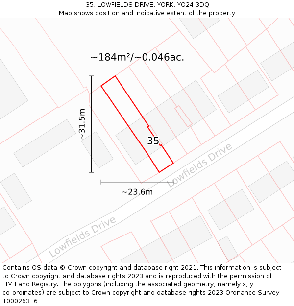35, LOWFIELDS DRIVE, YORK, YO24 3DQ: Plot and title map