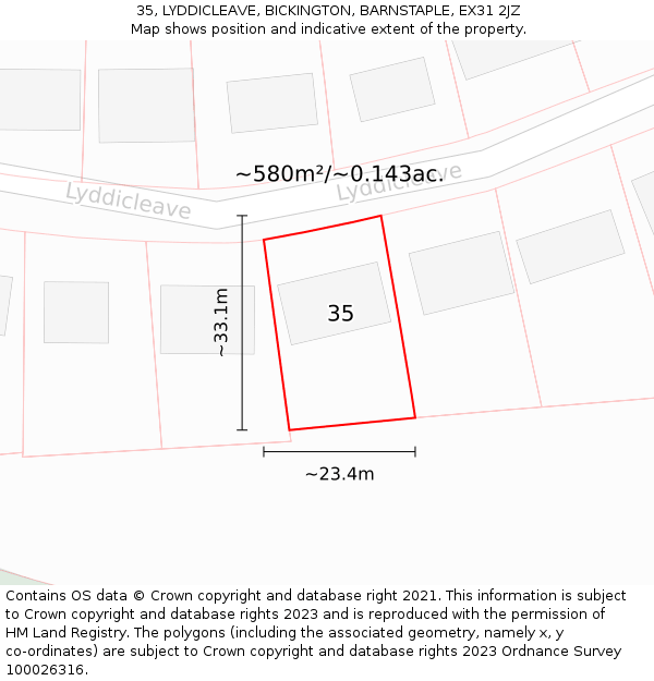 35, LYDDICLEAVE, BICKINGTON, BARNSTAPLE, EX31 2JZ: Plot and title map