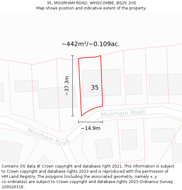 35, MOORHAM ROAD, WINSCOMBE, BS25 1HS: Plot and title map