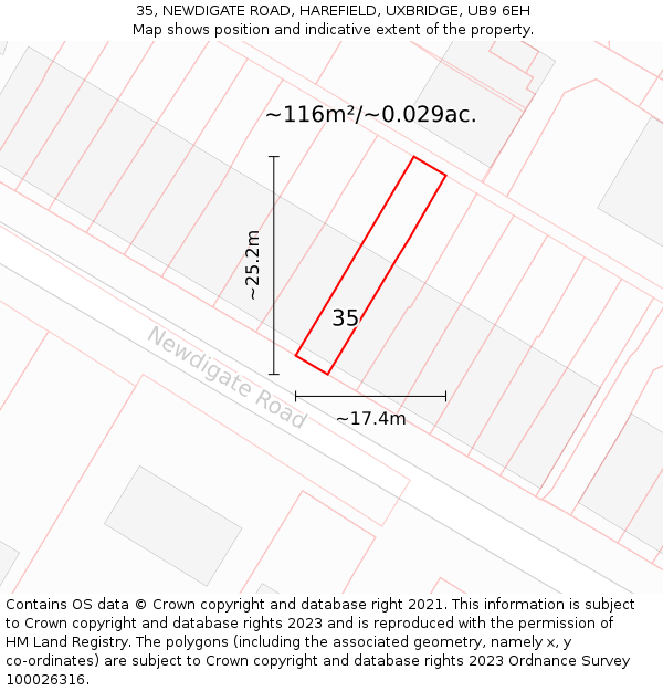 35, NEWDIGATE ROAD, HAREFIELD, UXBRIDGE, UB9 6EH: Plot and title map