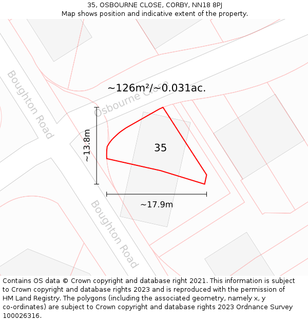 35, OSBOURNE CLOSE, CORBY, NN18 8PJ: Plot and title map