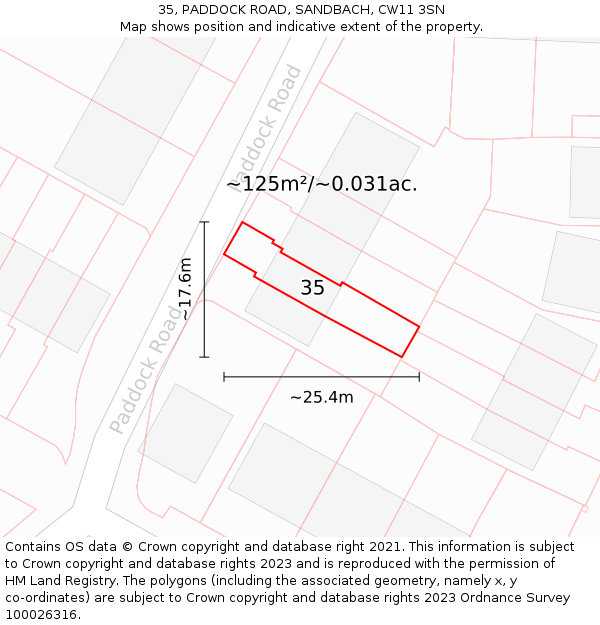 35, PADDOCK ROAD, SANDBACH, CW11 3SN: Plot and title map
