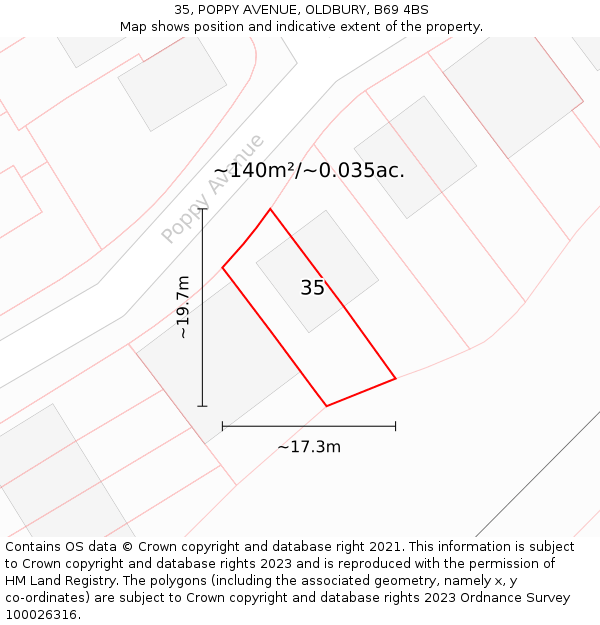 35, POPPY AVENUE, OLDBURY, B69 4BS: Plot and title map