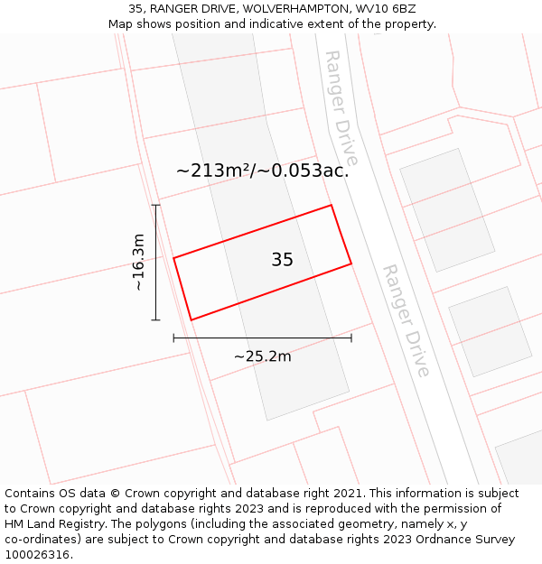 35, RANGER DRIVE, WOLVERHAMPTON, WV10 6BZ: Plot and title map