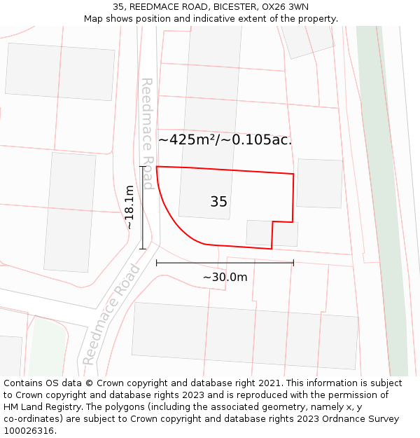 35, REEDMACE ROAD, BICESTER, OX26 3WN: Plot and title map