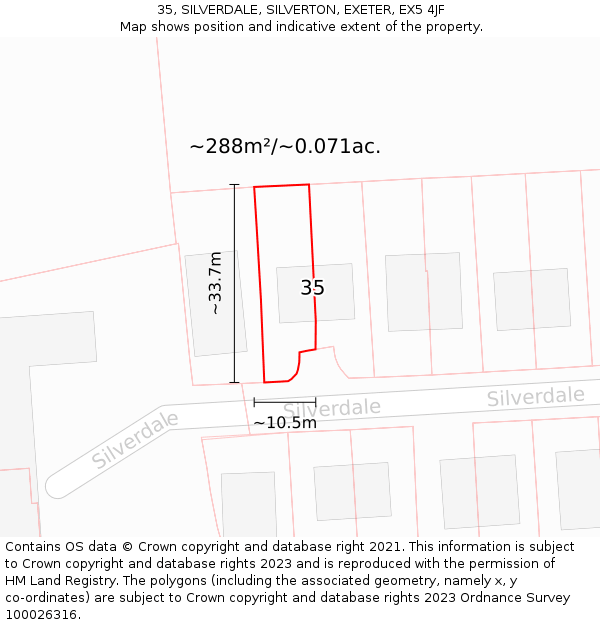 35, SILVERDALE, SILVERTON, EXETER, EX5 4JF: Plot and title map
