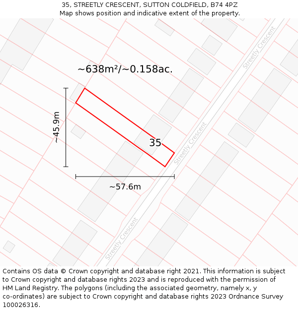 35, STREETLY CRESCENT, SUTTON COLDFIELD, B74 4PZ: Plot and title map