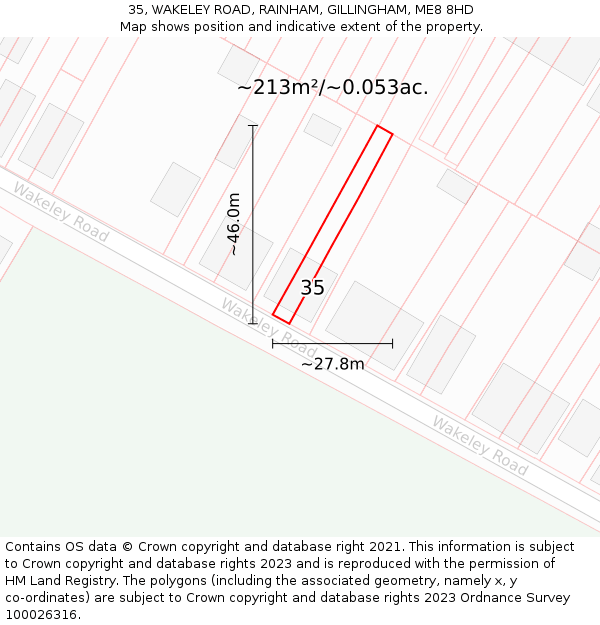 35, WAKELEY ROAD, RAINHAM, GILLINGHAM, ME8 8HD: Plot and title map