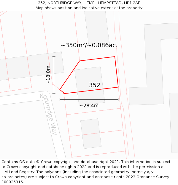 352, NORTHRIDGE WAY, HEMEL HEMPSTEAD, HP1 2AB: Plot and title map