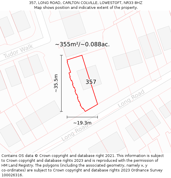 357, LONG ROAD, CARLTON COLVILLE, LOWESTOFT, NR33 8HZ: Plot and title map