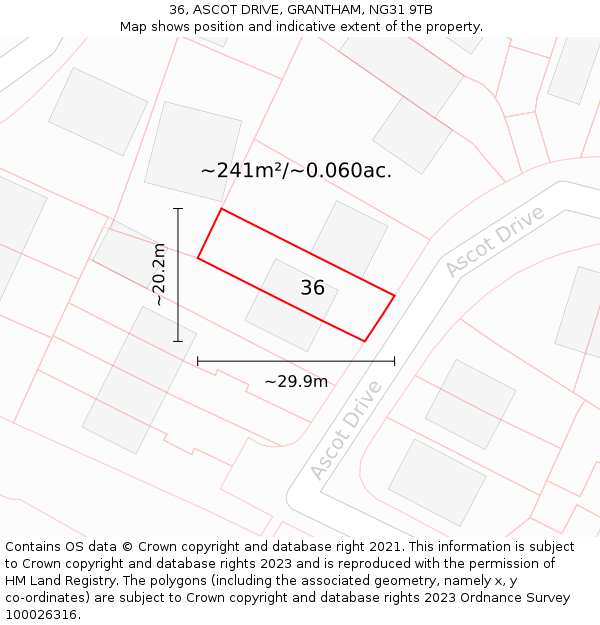 36, ASCOT DRIVE, GRANTHAM, NG31 9TB: Plot and title map