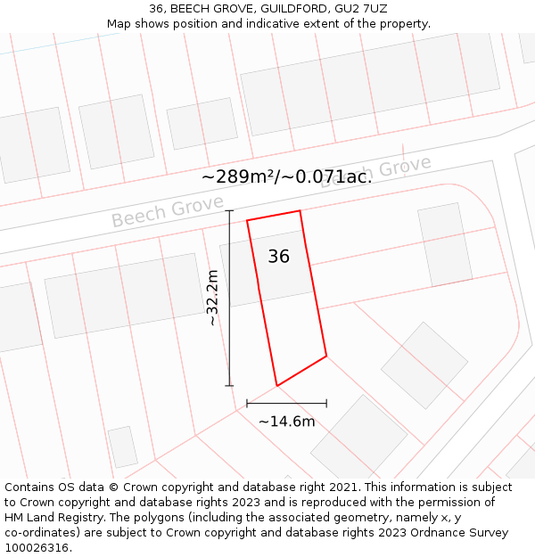 36, BEECH GROVE, GUILDFORD, GU2 7UZ: Plot and title map