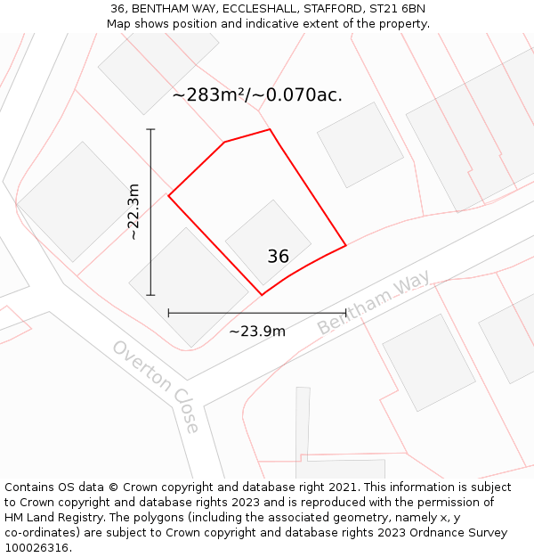 36, BENTHAM WAY, ECCLESHALL, STAFFORD, ST21 6BN: Plot and title map