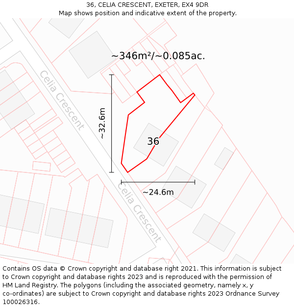 36, CELIA CRESCENT, EXETER, EX4 9DR: Plot and title map