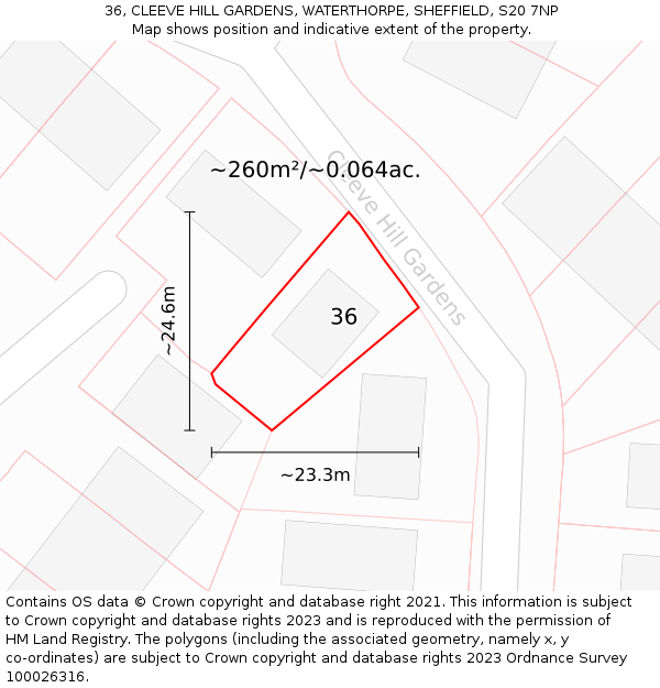 36, CLEEVE HILL GARDENS, WATERTHORPE, SHEFFIELD, S20 7NP: Plot and title map