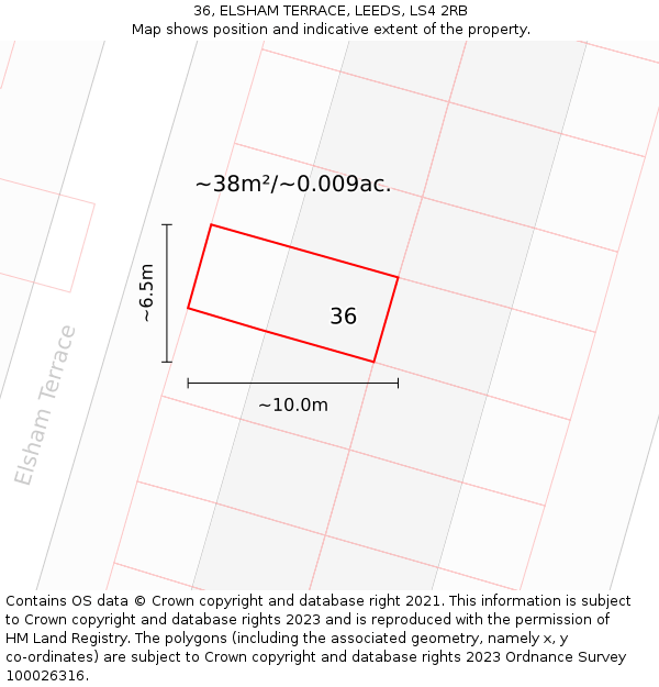 36, ELSHAM TERRACE, LEEDS, LS4 2RB: Plot and title map