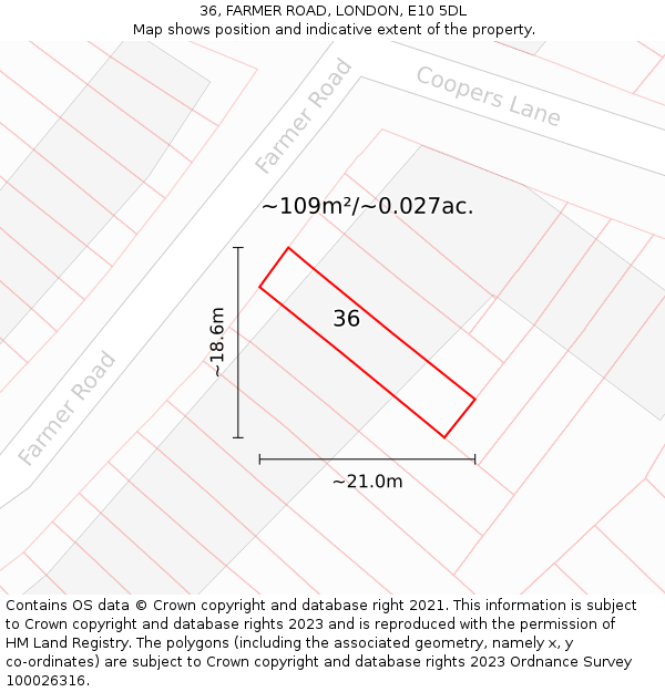 36, FARMER ROAD, LONDON, E10 5DL: Plot and title map