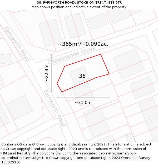 36, FARNWORTH ROAD, STOKE-ON-TRENT, ST3 5TR: Plot and title map