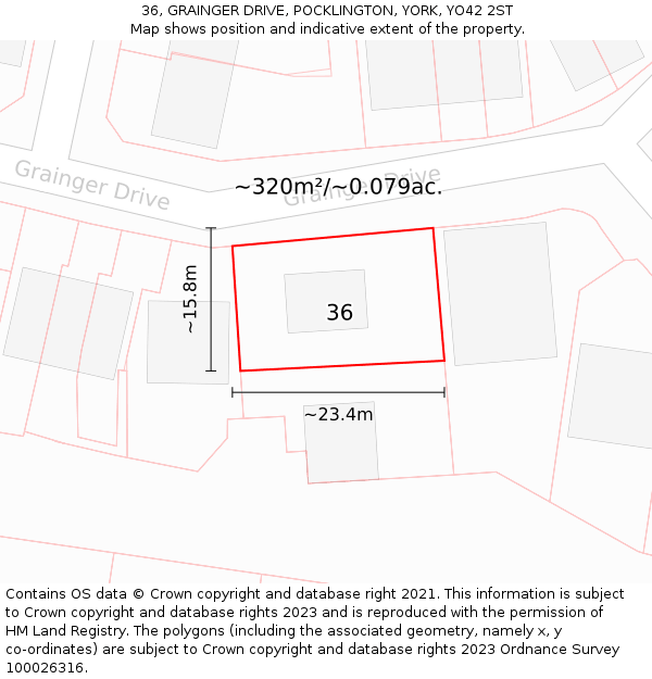 36, GRAINGER DRIVE, POCKLINGTON, YORK, YO42 2ST: Plot and title map